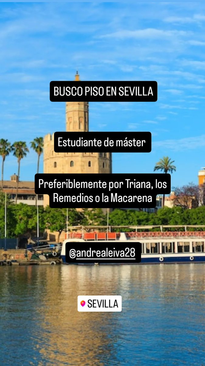 Hola!!! Busco piso en Sevilla. Soy estudiante de máster y muy buena gente ☺️