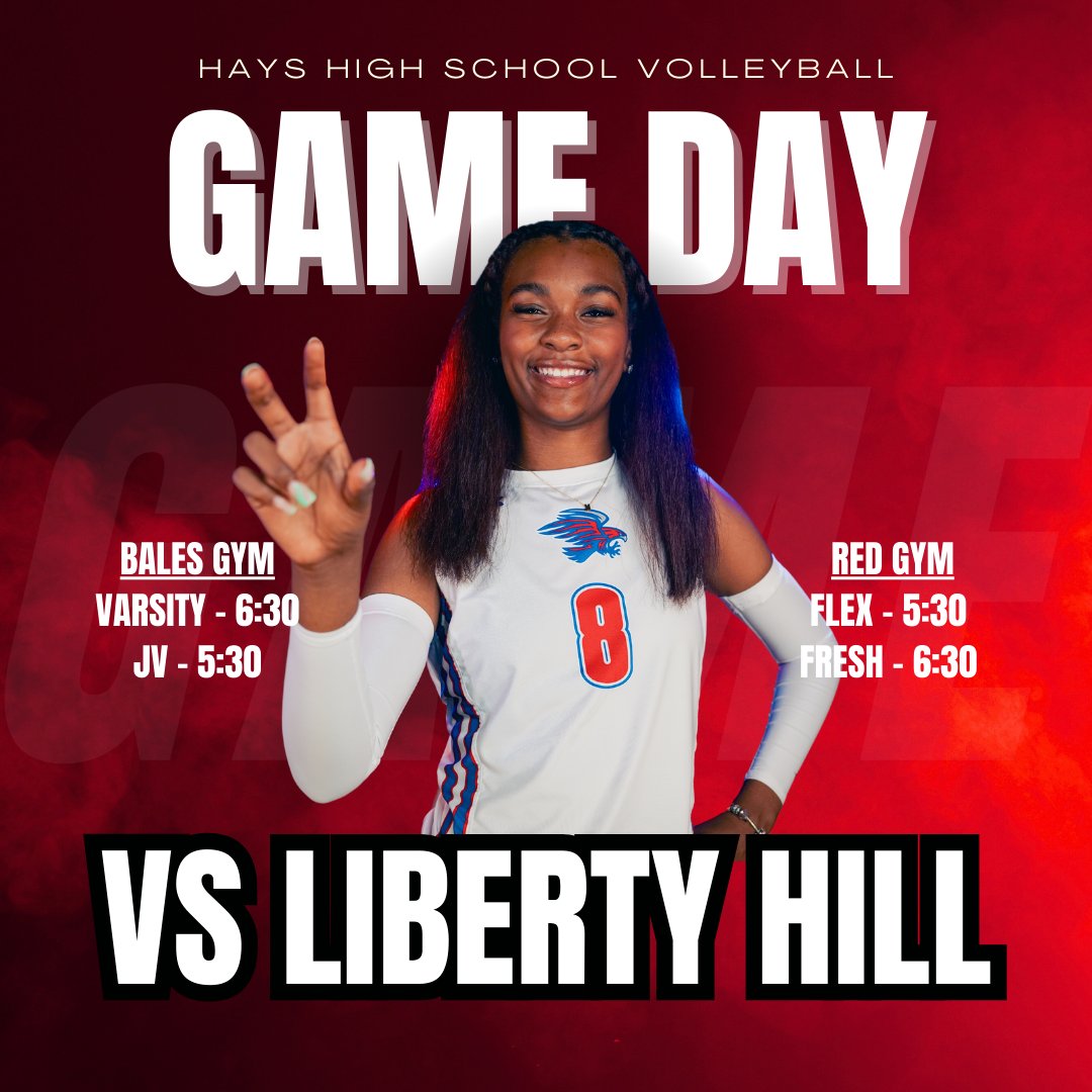 Hays Volleyball (@volleyball_hays) on Twitter photo GAME DAY BEST DAY!
π vs Liberty Hill
π‘ 6:30pm
π Bales Gym
<a href="/Hays_Hawks/">Hays High School</a> <a href="/GOHAYSHAWKS/">Jack C Hays High School Athletics</a> <a href="/coachmarktorres/">Mark Torres</a> <a href="/CoachLMoffett/">Lance Moffett</a> <a href="/DustyGibbs18/">Dusty Gibbs</a> GAME DAY BEST DAY!
π vs Liberty Hill
π‘ 6:30pm
π Bales Gym
<a href="/Hays_Hawks/">Hays High School</a> <a href="/GOHAYSHAWKS/">Jack C Hays High School Athletics</a> <a href="/coachmarktorres/">Mark Torres</a> <a href="/CoachLMoffett/">Lance Moffett</a> <a href="/DustyGibbs18/">Dusty Gibbs</a>