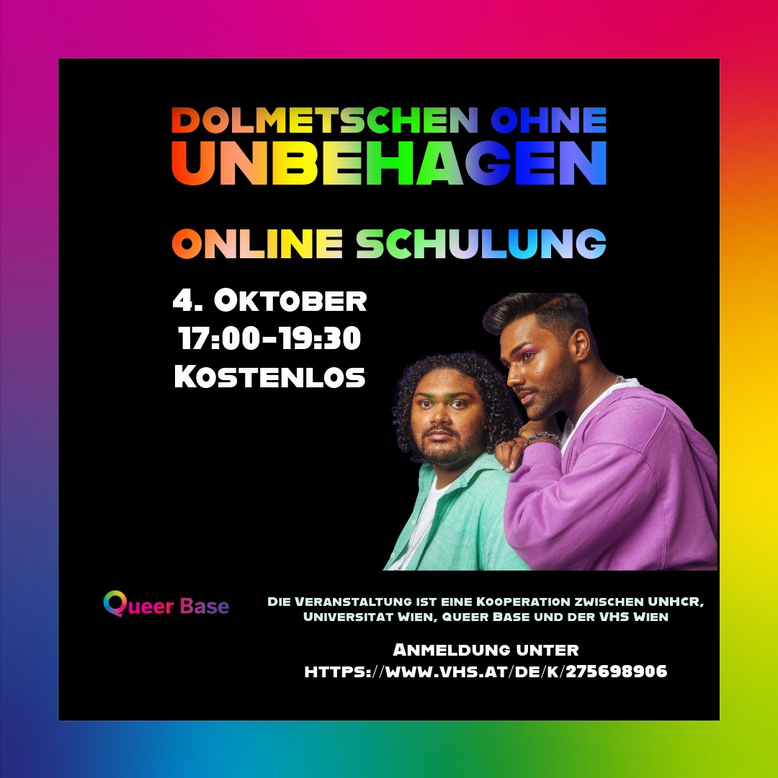 AnnaSourdille's tweet photo. 🌈Du willst mehr über das Dolmetschen für LGBTIQ+-Personen im Asyl- und Polizeibereich erfahren? Dann komm nächsten Freitag zu unserem kostenlosen, interaktiven Online-Workshop mit @Queer_Base und @Refugees! Wir freuen uns auf dich! 🤗
Anmeldung 👉https://t.co/s2FN6dm6vN https://t.co/F3PJl33iAr