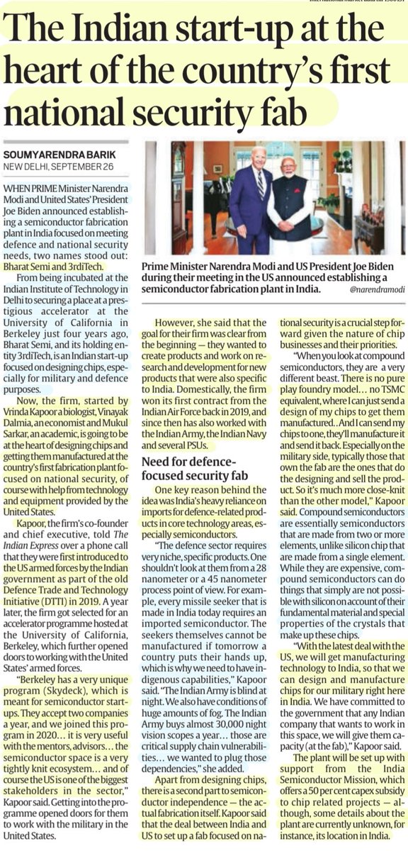 imRavikantYadav's tweet photo. #BharatSemi #3rdiTech
'The Indian Start-up at the heart of the Country's first National Security Fab'
:Details by Sh Soumyarendra Barik
@imsoumyarendra
#India #USA collaboration -#Military #defense ,focused #security fab, #semiconductor ,#DTTI &
More info..
#UPSC
Source:IE https://t.co/Vw1kJ4kCKy