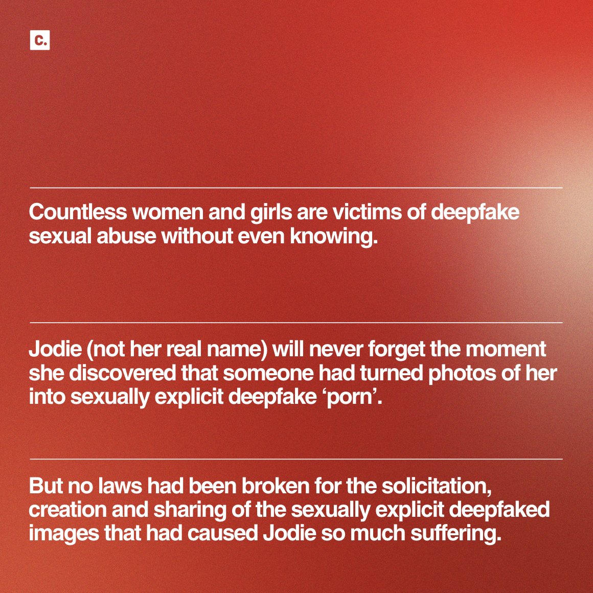 Change.org UK (@ukchange) on Twitter photo Jodie* was speaking as part of a new campaign to close the legal loophole around deepfake sexual abuse, from <a href="/EVAWuk/">EVAW Coalition</a>, <a href="/NotYourPorn/">#NotYourPorn</a>, <a href="/McGlynnClare/">Prof Clare McGlynn KC (Hon)</a> & <a href="/GlamourMagUK/">British GLAMOUR</a>
➡️ Read more about her story in this launch article: glamourmagazine.co.uk/article/image-… Jodie* was speaking as part of a new campaign to close the legal loophole around deepfake sexual abuse, from <a href="/EVAWuk/">EVAW Coalition</a>, <a href="/NotYourPorn/">#NotYourPorn</a>, <a href="/McGlynnClare/">Prof Clare McGlynn KC (Hon)</a> & <a href="/GlamourMagUK/">British GLAMOUR</a>
➡️ Read more about her story in this launch article: glamourmagazine.co.uk/article/image-…