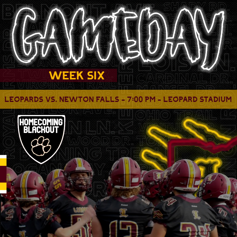 LibertyLeops_FB's tweet photo. HOMECOMING!
vs. Newton Falls
Leopard Stadium
7:00 PM https://t.co/wMWfUjgREF