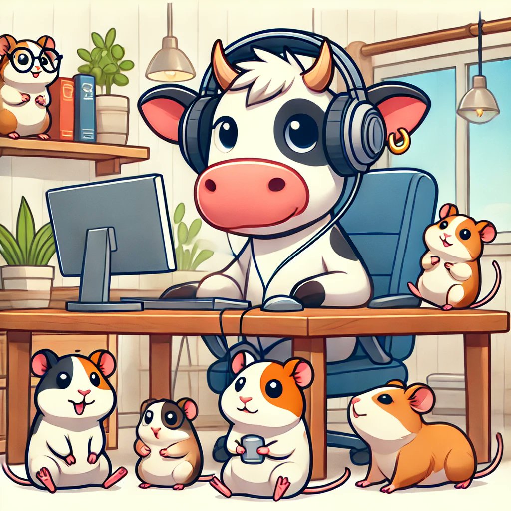 Real_Cows's tweet photo. Game time with the crew! 🎮🐮

✨ We're diving into a cozy time of fun, from cracking jokes to solving puzzles. 
Who would’ve thought a cow could lead this adorable team? 🐹🎧 Ready to play?

#Cowsairdrop #Cryptocows #ChillTime #RelaxAndUnwind #Airdropalert #BlockchainBovines #Crypto #Airdrop #Blockchain #CryptoCommunity #NFT #CryptoArt #SuperCow #FutureOfFinance #JoinTheHerd #CryptoLaunch #CryptoInvesting #CryptoGains #CryptoLife #cryptoworld