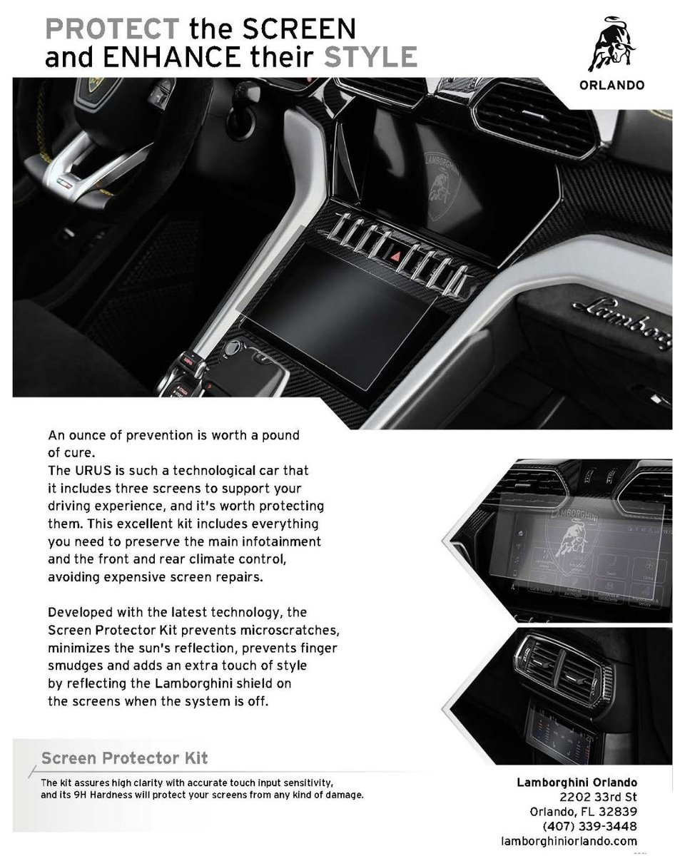 lamborghiniorl's tweet image. Protect your #Lamborghini URUS screens with our #ScreenProtector Kit! Prevent micro-scratches, minimize glare &amp;amp; reduce smudges—all while showcasing the Lamborghini shield. Get yours today at lamborghiniorlando.com or call (407) 339-3443 #LamborghiniUrus #Urus #ScreenProtection