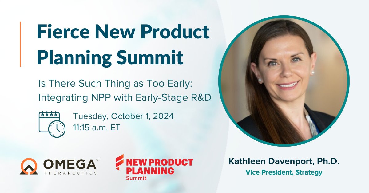 Omega Therapeutics (@omegatx) on Twitter photo #Omegan Kathleen Davenport will be participating in a panel about commercial and product strategy considerations in early R&D at the New Product Planning Summit by <a href="/LifeSciEvents/">Fierce Life Sciences Events</a>! Watch her panel session here: bit.ly/3ZtQDxY #Omegan Kathleen Davenport will be participating in a panel about commercial and product strategy considerations in early R&D at the New Product Planning Summit by <a href="/LifeSciEvents/">Fierce Life Sciences Events</a>! Watch her panel session here: bit.ly/3ZtQDxY