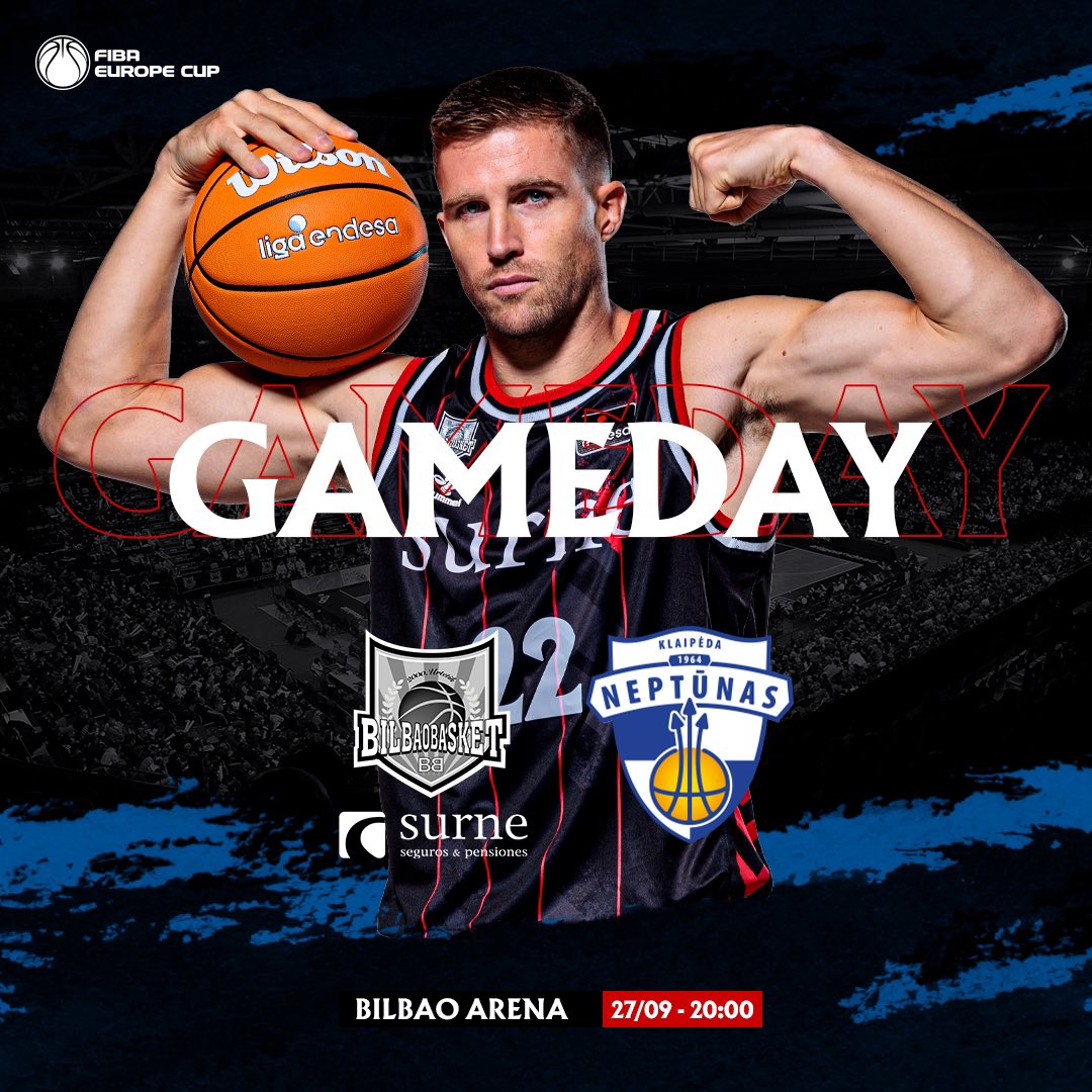 😎 Game day 
🆚 <a href="/bc_neptunas/">BC Neptunas Klaipeda</a> 
🏀 Fiba Europe Cup | 2nd Qualifier Game
🕔 20:00
📍 Bilbao Arena 
📺 ETB4
🎫 Sarrerak: 👉🔗 bacantix.com/Entradas/WebFo…