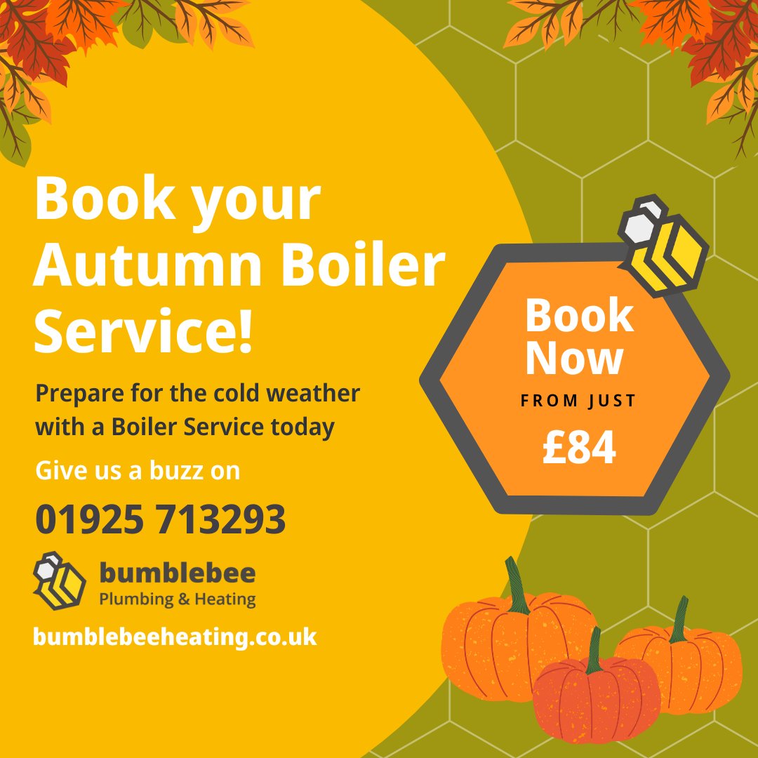 Bumblebeeheat's tweet image. When did you last have your boiler serviced?  We&apos;re now firmly into the first week of autumn, so now is the perfect time to book your autumn and winter boiler service with us today by calling 01925 713293 🐝🎃🍂

#BoilerService #NorthWestBoilers #WhichTrustedTraders