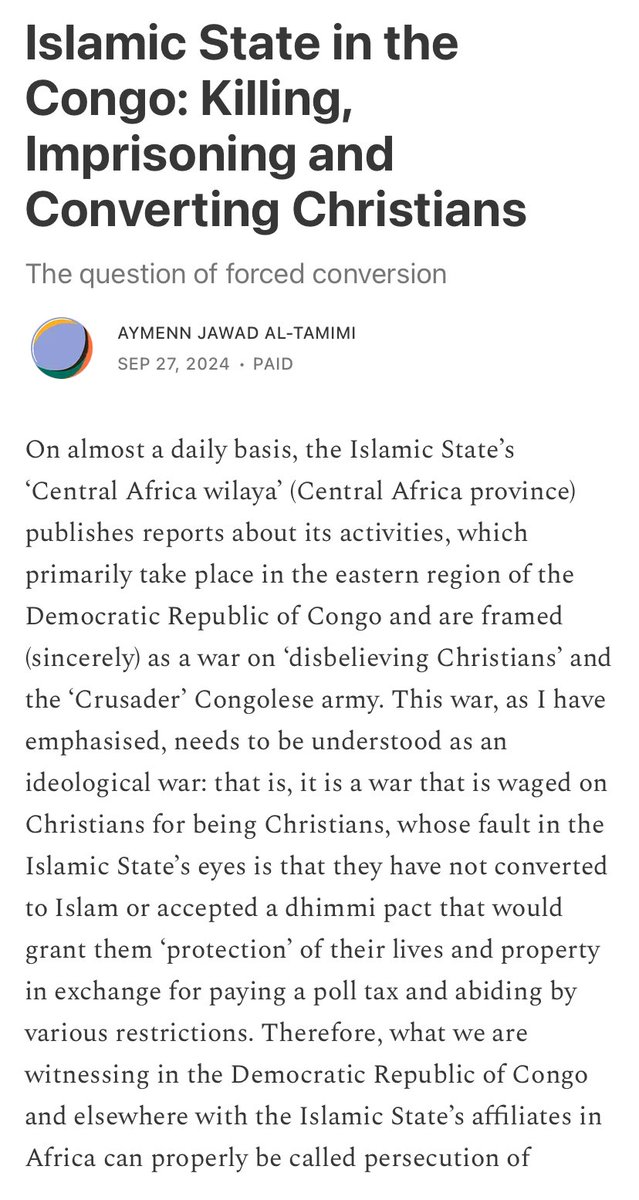 KaduliYves's tweet photo. « This war, as I have emphasised, needs to be understood as an ideological war: that is, it is a war that is waged on Christians for being Christians, whose fault in the Islamic State’s eyes is that they have not converted to Islam … » https://t.co/ld5XuEHeiu