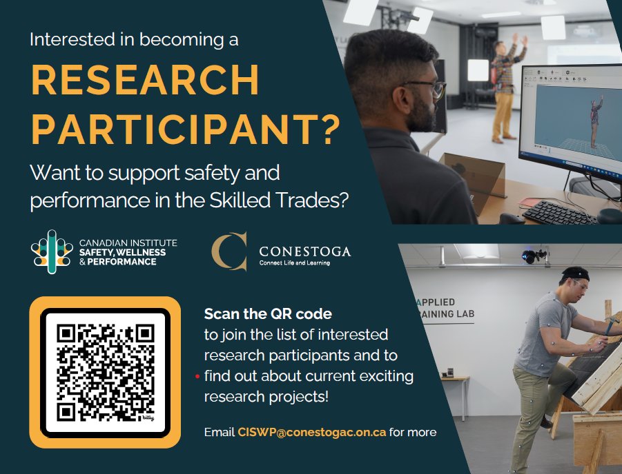 Sign up to be a research participant to support safety and performance in the SKILLED TRADES!   Incentives may apply.   Follow the link here to sign up: forms.office.com/r/nSGhBTfXHJ