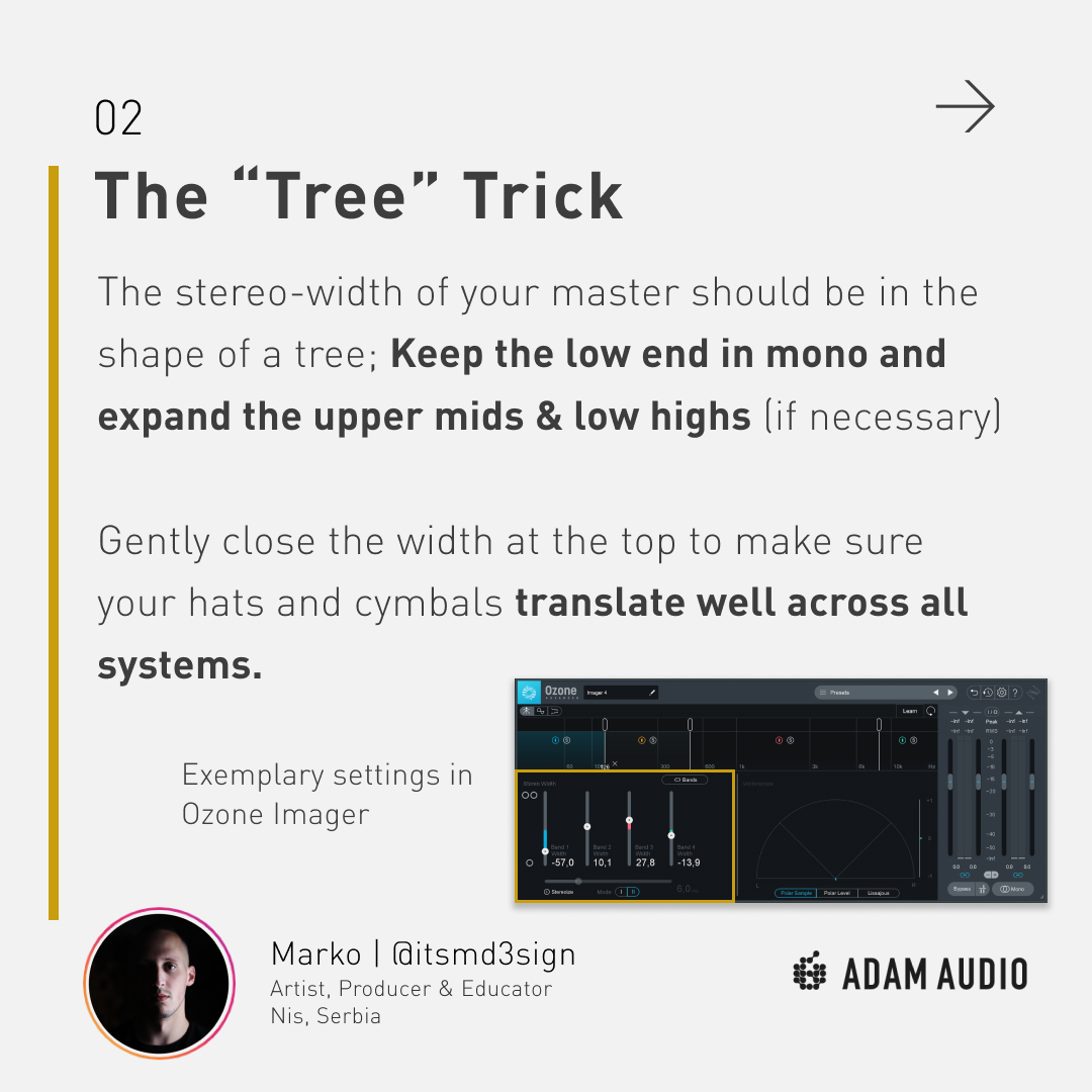 ADAM_Audio's tweet image. Ready to take your mastering game to the next level? @itsmd3sign shares 5 powerful skills that will instantly improve your results. Which tip stands out to you? Drop your favorite in the comments👇

#ADAMAudio #MasteringTips #MusicProduction