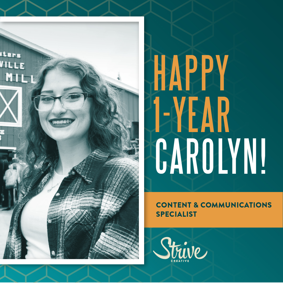 strivecreative's tweet image. We can’t believe it’s been a year already! From the start, Carolyn has been a HUGE helping hand to every department. She displays skill and knowledge in every project she tackles, from her clever writing to her impressive determination. 

As one of the few Gen Zs in the office,…