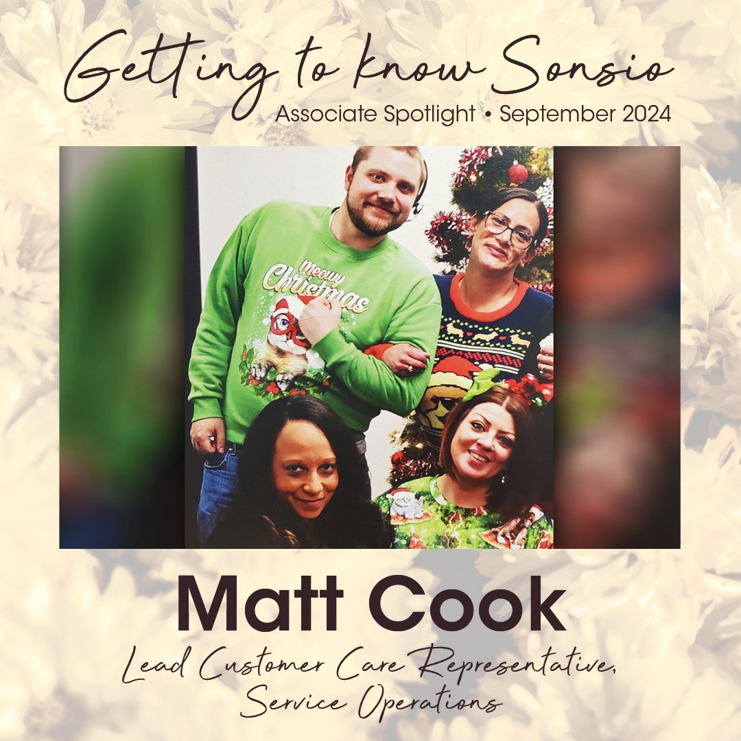 sonsio's tweet photo. #GettingToKnowSonsio: Matt Cook is our Associate Spotlight for September! #FeatureFriday

What is your favorite part of working on the Service Operations team?
I love problem solving. Having a problem presented to me and coming up with a solution would be my favorite part. https://t.co/5Xb79GEhyI