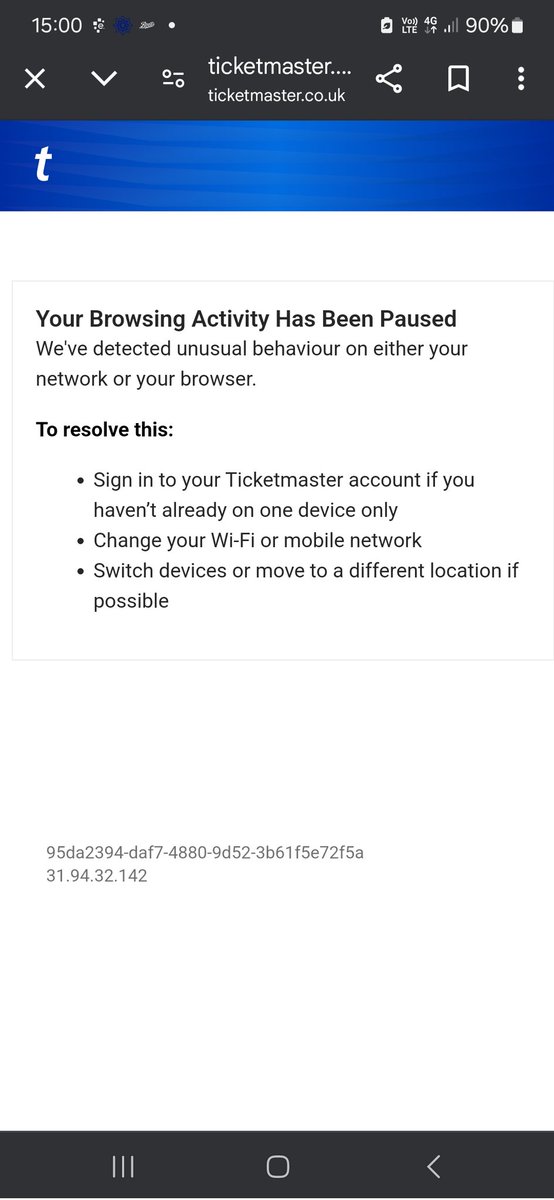 TraceyAnnePotts's tweet photo. @TicketmasterCS yet another, tried everything that has been suggested and can't access my account. Surely you need to start looking at things your end and not blaming the Customer https://t.co/dyj8Witxrx