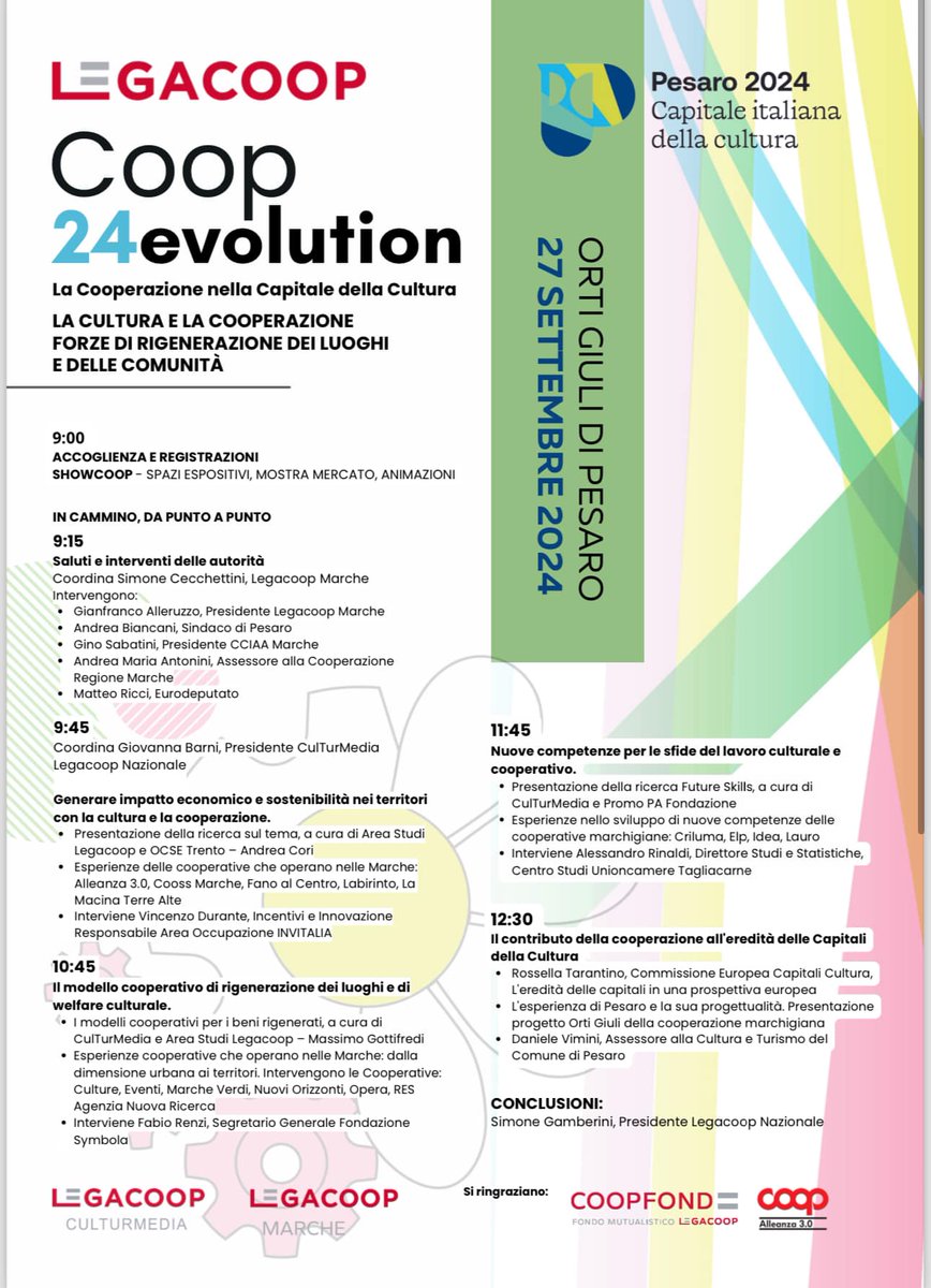 BarniGiovanna's tweet image. Seconda edizione di #CoopEvolution, organizzata da Legacoop Marche in collaborazione con @CulturmediaLN . Al centro la capacità di #rigenerare comunità, luoghi e territori, perno per la cooperazione in tutte le sue tipologie: imprese di comunità, sociali, #culturali e #creative