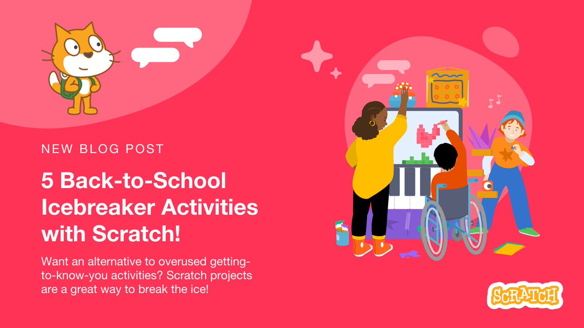 scratch's tweet photo. Looking for #BacktoSchool icebreaker activities? Give Scratch a try! We curated 5 engaging lesson plans and tutorials for you to help students express themselves and get to know one another, including the brand new Activity Swap lesson plan. Check it out: https://t.co/7G9d8YrfuD https://t.co/0dnGWRHJ6W