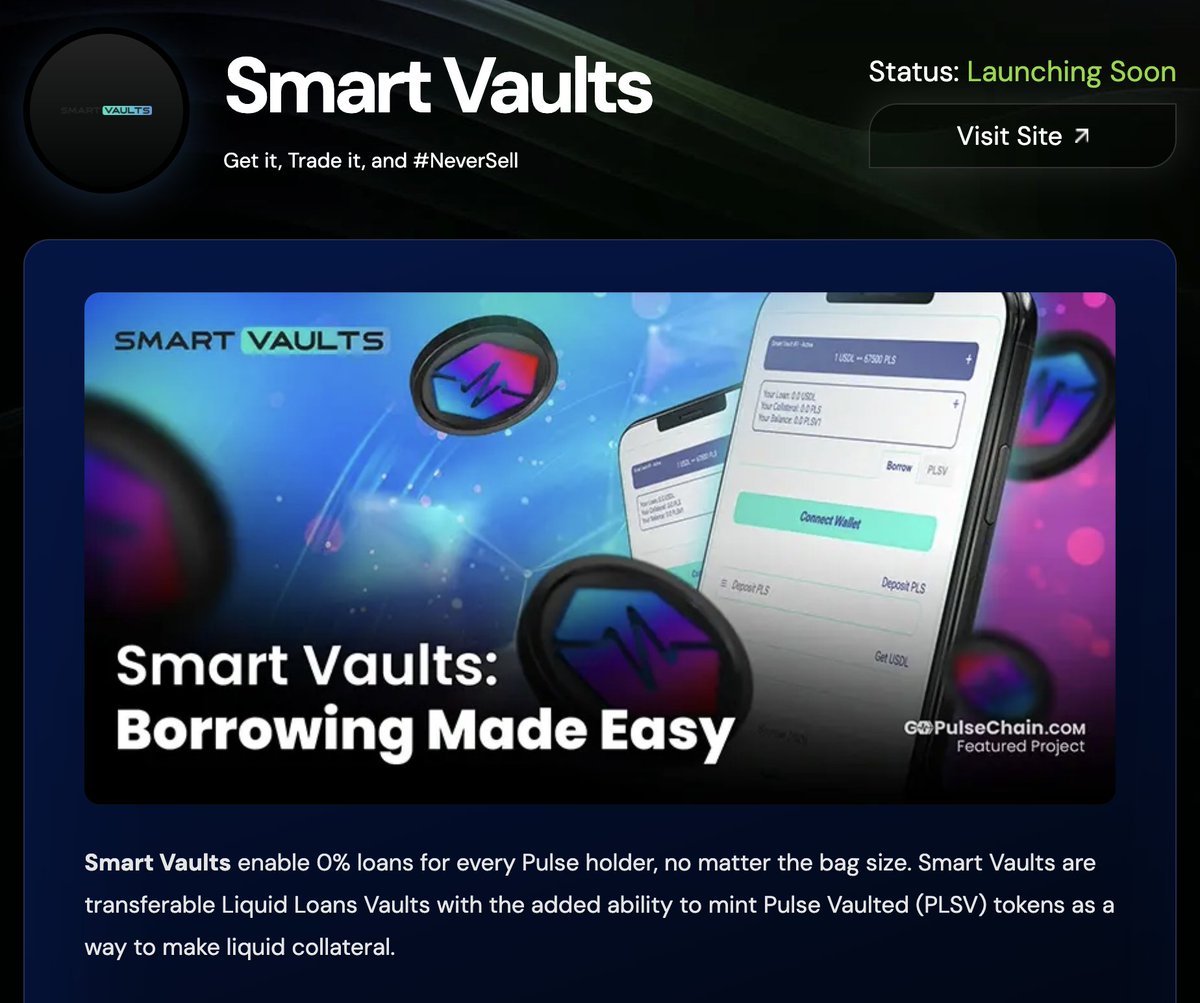 gopulsechain's tweet photo. ๐ Unlock 0% loans with Smart Vaults on #PulseChain!
Mint $PLSV tokens as liquid collateral and get transferable loans. Fees also fuel the $uPX buy & burn pool.
@officialuptoken
Explore on the #GoPulseChain Projects page:
๐ https://t.co/NxIUQKjvvK https://t.co/e6zldrC7MJ