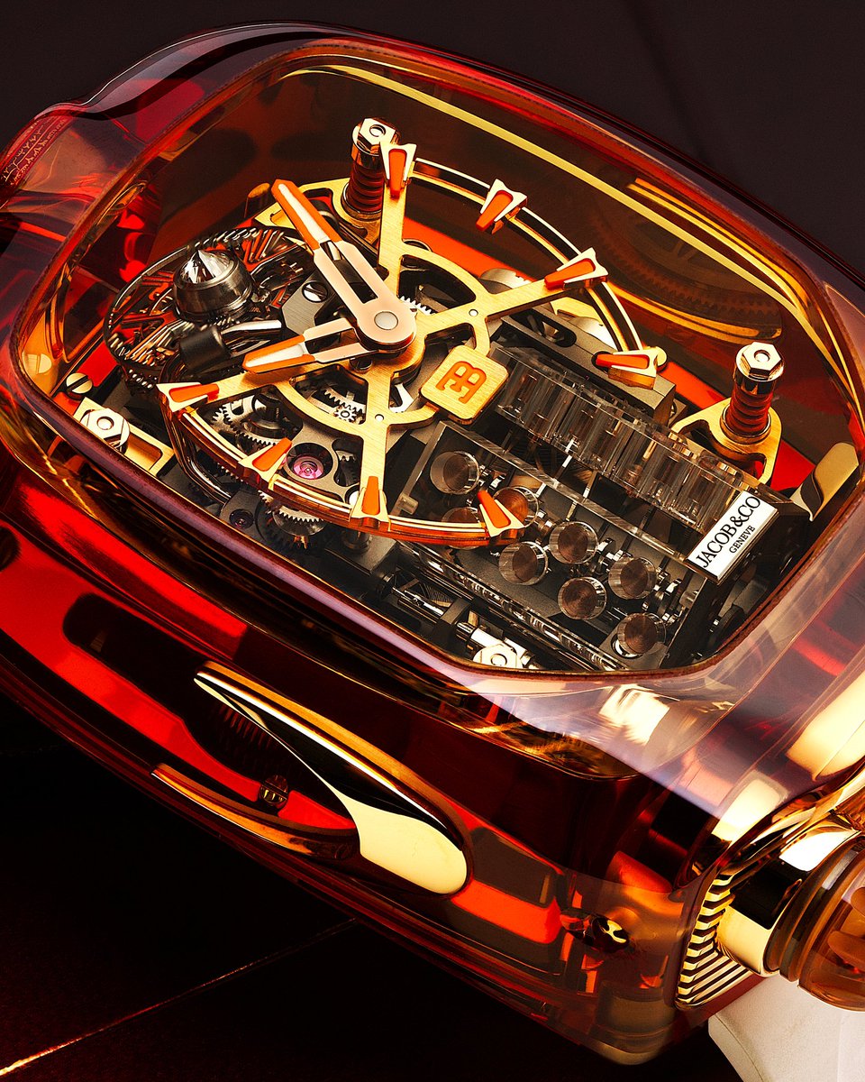 Bugatti's tweet photo. The Jacob & Co. BUGATTI CHIRON Tourbillon Sapphire Crystal is a breathtaking masterpiece of haute horlogerie, showcasing the pinnacle of precision. Staying true to BUGATTI’s design DNA, this timepiece not only reflects the brand’s signature style but captures its emotional essence.

#BUGATTI #JacobandCo
