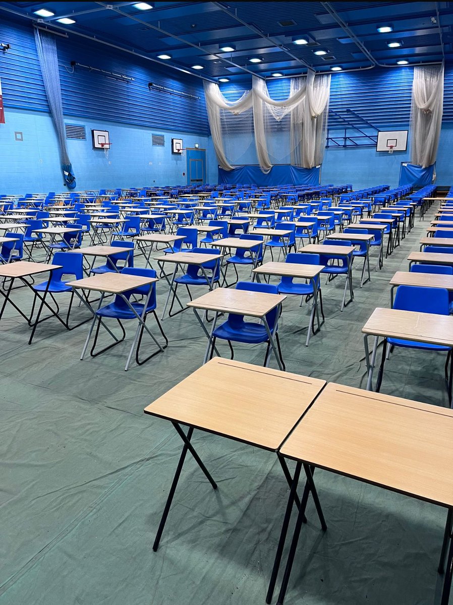 All setup and ready for the 11 plus exams Saturday morning. Good luck to everyone taking the exam, parents/guardians please read your attendance letter carefully and ensure you arrive at the correct gate. There is no parking on-site.