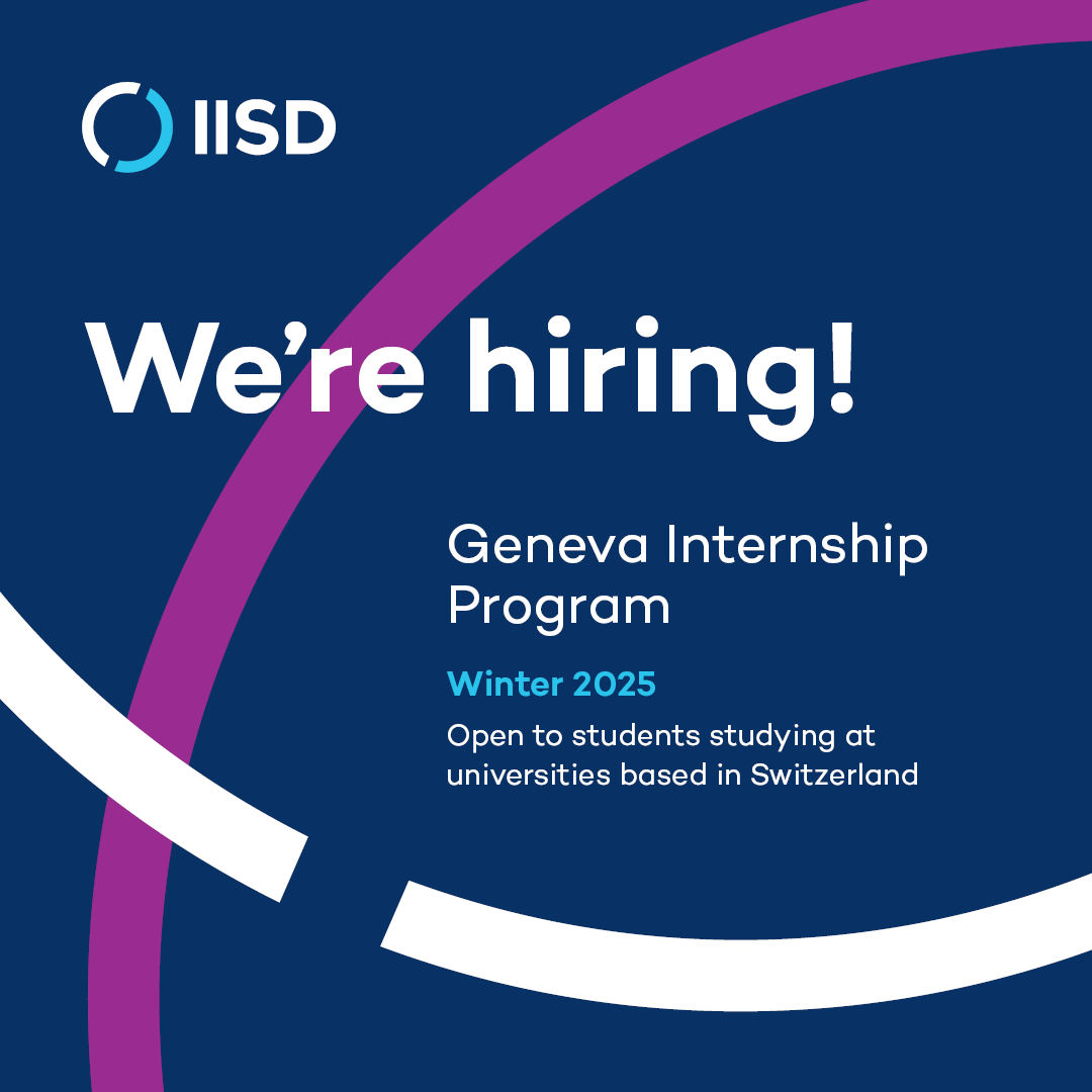 IISD_news's tweet photo. 📢 #HIRING

Are you a student with a passion for sustainability at a university based in Switzerland ?

IISD's Geneva Internship Program for Winter 2025 is open for applications.

Interested? Apply now! https://t.co/8CYj1aqeQg

#GreenJobs #ClimateJobs #SustainabilityJobs https://t.co/sbk0q6VWsP