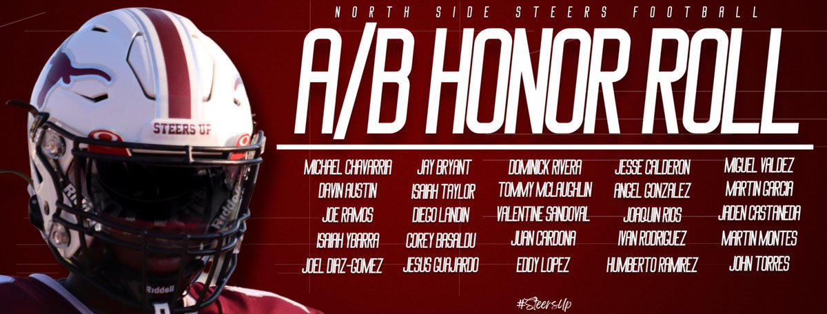 We are very proud of our A/B honor roll players and our overall team gpa of 3.27 for the first six weeks!! #steersup <a href="/NorthSideFWISD/">North Side High School</a> <a href="/FWISDAthletics/">FWISD Athletics</a>
