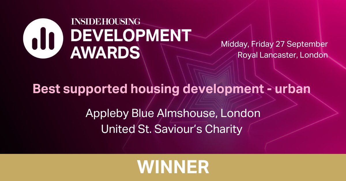 Inside Housing Development Awards (@ihdevelopment) on Twitter photo Appleby Blue Almshouse has won ‘Best supported housing development – urban' - well done to <a href="/UnitedStSaviour/">United St Saviour's</a>! 🏆 #IHDA2024 Appleby Blue Almshouse has won ‘Best supported housing development – urban' - well done to <a href="/UnitedStSaviour/">United St Saviour's</a>! 🏆 #IHDA2024