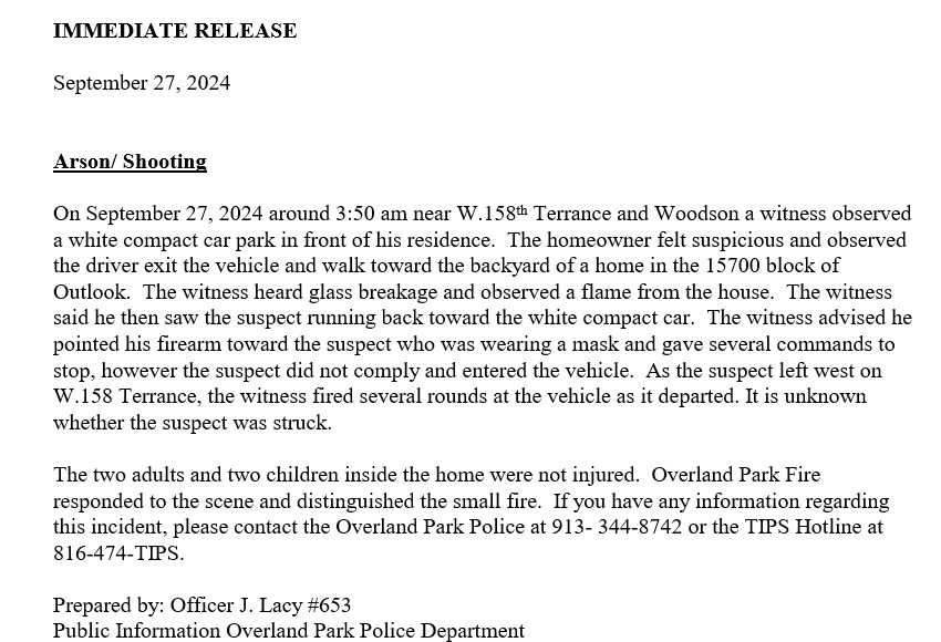 OverlandPark_PD's tweet image. News Release:
