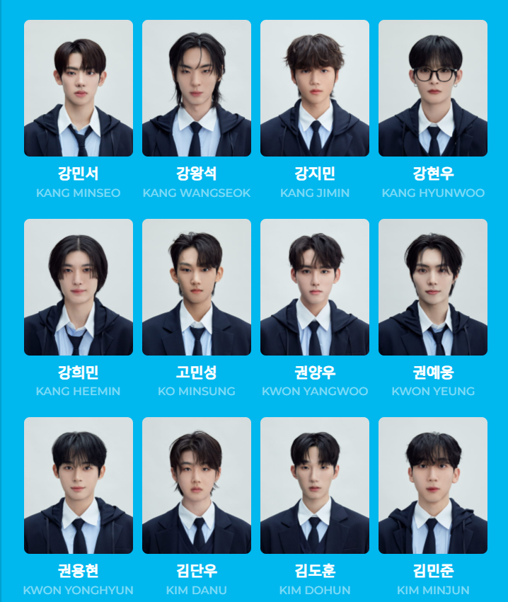 tang__kira's tweet photo. Peserta idol survival show 'PROJECT 7'

- Kim Minseo (Fantasy Boys)
- Kang Wangseok: Choreographer
- Kang Jimin
- Kang Hyunwoo: Peserta Loud & Fantasy Boys
- Kang Heemin: HALF&HALF
- Ko Minsung
- Kwon yangwoo
- Kwon Yeung (VI'ENX)
- Kwon Yonghyun (TST & XEED)
- Kim Danu
- Kim Dohun
- Kim Minjun