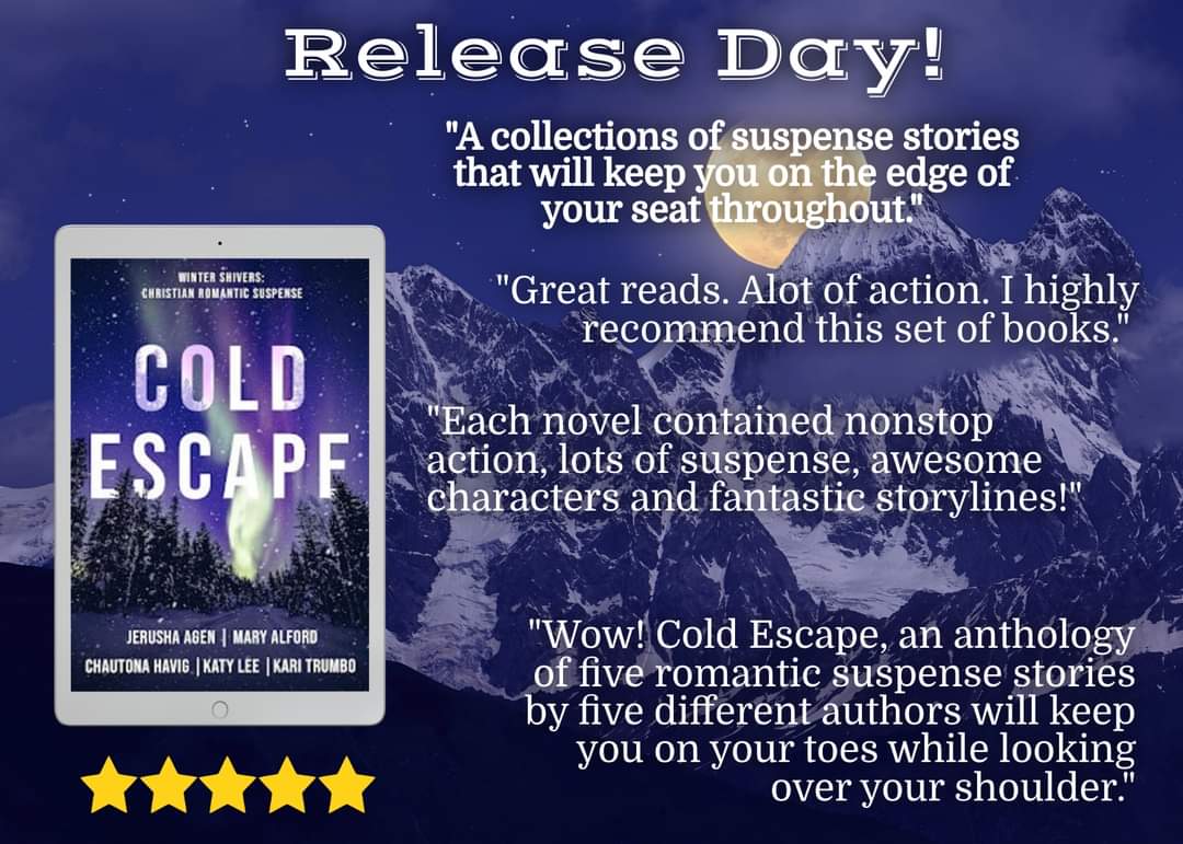 CreaJeanne's tweet photo. Congratulations and Happy Release Day! Danger. Romance. Suspense.  
Cold Escape is now available!

 https://t.co/JkZbzmuEMc

#wintershivers #coldescape @SDGwords #jerushaagen #maryalford #chautonahavig #katylee #karitrumbo https://t.co/dOKvVuQsv6