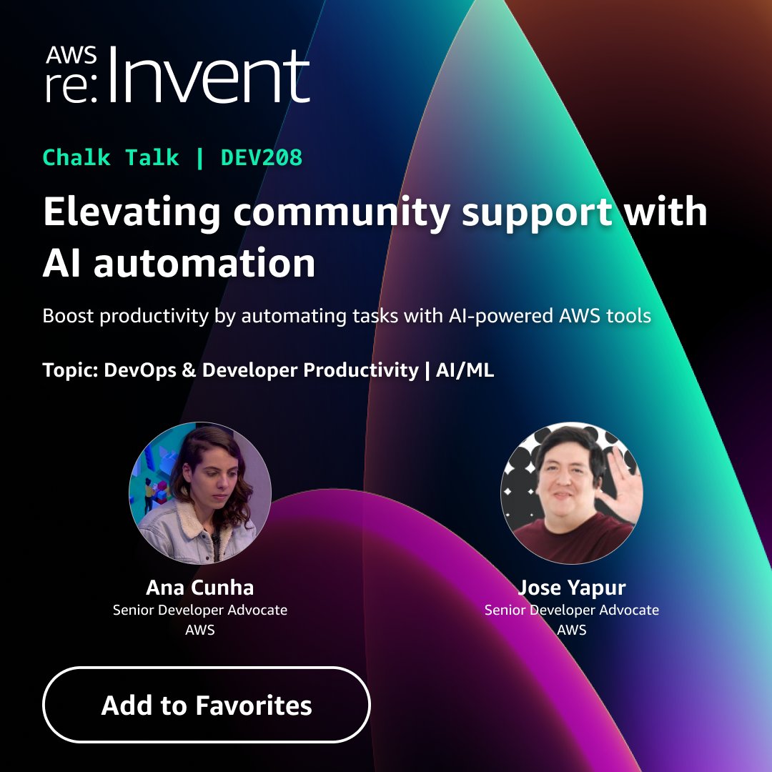🚀 Chalk Talk Alert: DEV208 🔗 https://t.co/O1ALHtGBXg
Discover how #AWS tools can automate tasks &