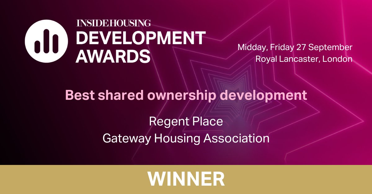Inside Housing Development Awards (@ihdevelopment) on Twitter photo Congratulations to <a href="/GatewayHousing/">Gateway Housing</a> for winning ‘Best shared ownership development’ with Regent Place ⭐ #IHDA2024 Congratulations to <a href="/GatewayHousing/">Gateway Housing</a> for winning ‘Best shared ownership development’ with Regent Place ⭐ #IHDA2024