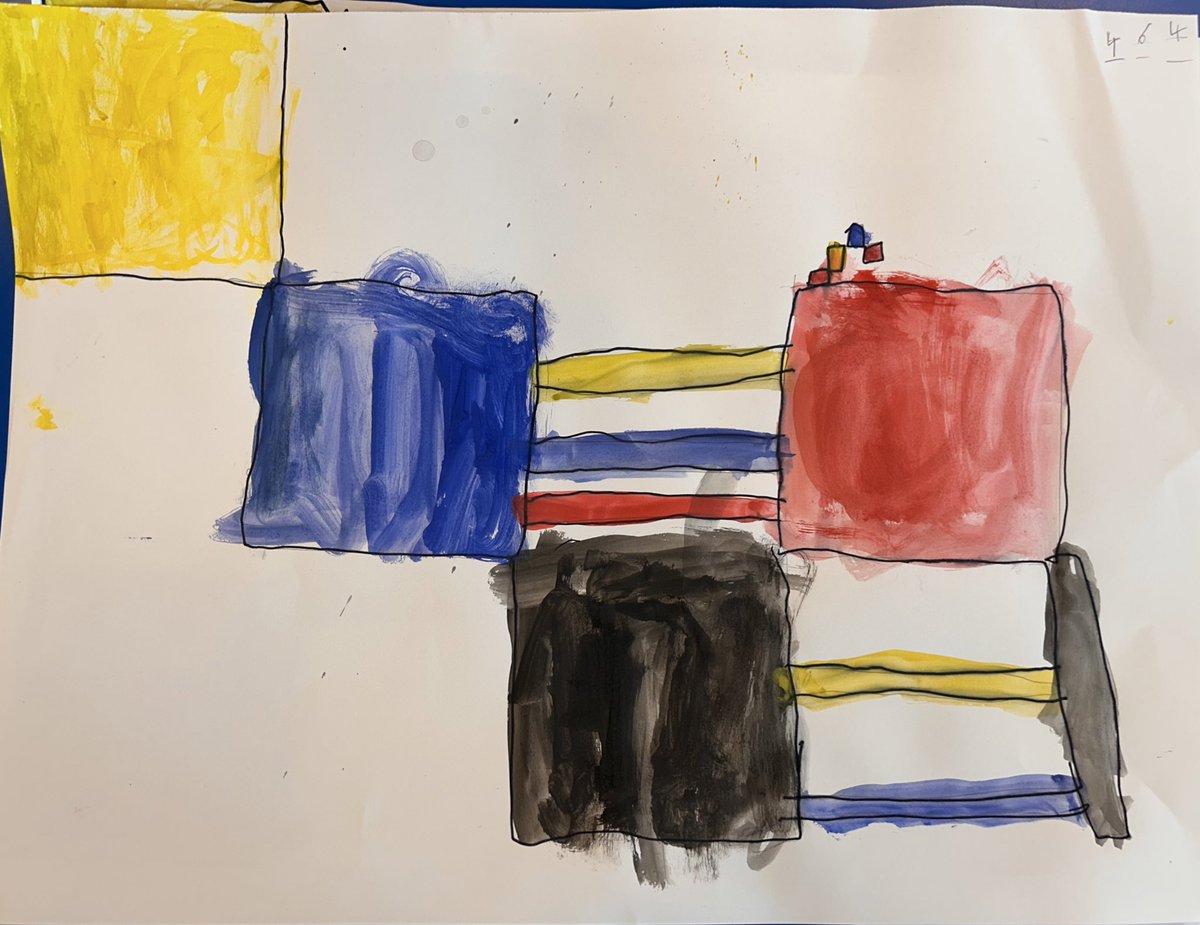 P2/3 created Piet Mondrian style paintings while representing place value. Can you guess what three-digit numbers are shown in each picture? #MathsWeekScot <a href="/FernieleaSchool/">Fernielea School</a>