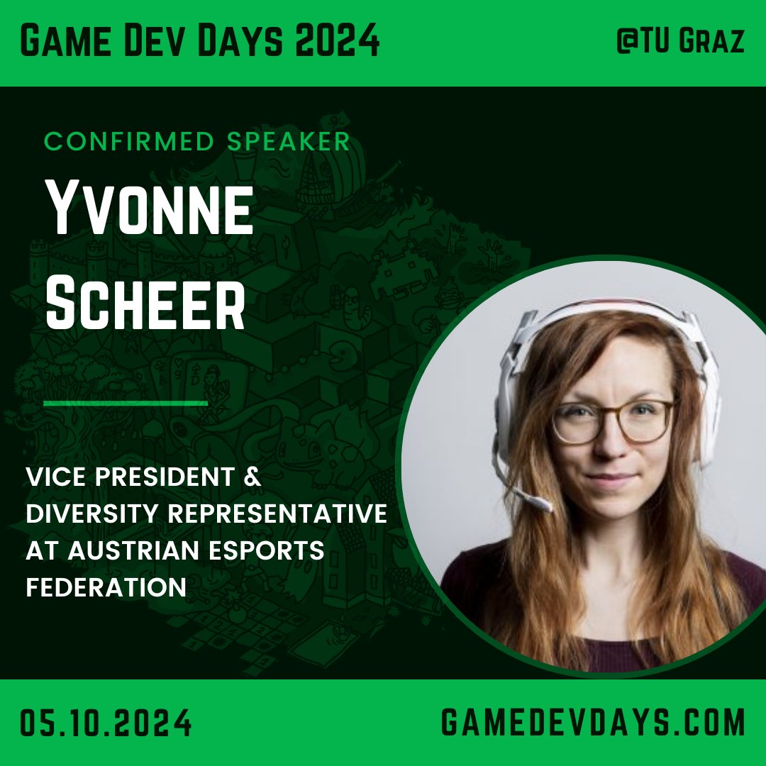 Game Dev Days (@gamedevdays) on Twitter photo Meet our keynote speakers for Game Dev Days 2024! Starting with Yvonne Scheer aka @MsMadHatxwho is also the vice president of the Austrian Esports Federation <a href="/esvoe/">ESVÖ - E-Sport Verband Österreich</a>!
Make sure to save the date, we are excited to see you all back in Graz again! Meet our keynote speakers for Game Dev Days 2024! Starting with Yvonne Scheer aka @MsMadHatxwho is also the vice president of the Austrian Esports Federation <a href="/esvoe/">ESVÖ - E-Sport Verband Österreich</a>!
Make sure to save the date, we are excited to see you all back in Graz again!