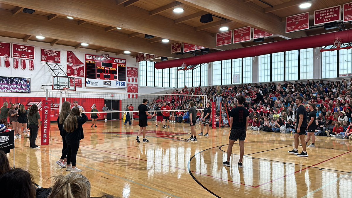 West Plains Schools, Home of the Zizzers, Homecoming Pep Rally! Seniors vs. Faculty Volleyball. Teachers for the win! Go Z!!