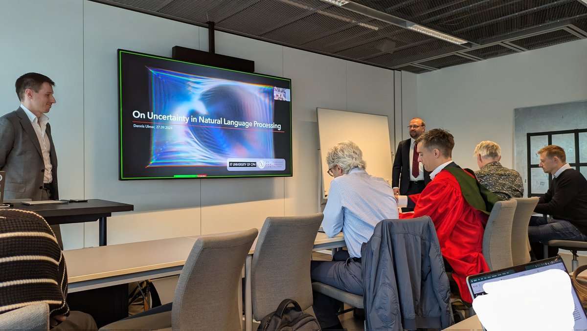 NLPnorth (@nlpnorth) on Twitter photo Another celebration day with the PhD defence of <a href="/dnnslmr/">Dennis Ulmer 🦋</a> "On Uncertainty In Natural Language Processing"
Very well-deserved! Congratulations and good luck with your next steps 🎉🎈
<a href="/ITUkbh/">IT-Universitetet</a> #NLProc Another celebration day with the PhD defence of <a href="/dnnslmr/">Dennis Ulmer 🦋</a> "On Uncertainty In Natural Language Processing"
Very well-deserved! Congratulations and good luck with your next steps 🎉🎈
<a href="/ITUkbh/">IT-Universitetet</a> #NLProc