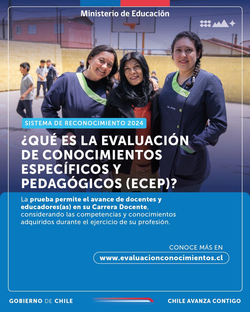 SubEducParv's tweet photo. La #ECEP es la Evaluación que deben rendir docentes y educadoras/es que están en el proceso de evaluación este 2024.  Si estás en el proceso evaluativo 2024, DEBES validar tus datos para rendir la ECEP hasta el 6 de octubre ingresando con tu Clave Única a https://t.co/0NPNqqZKKS https://t.co/no604iGOP6
