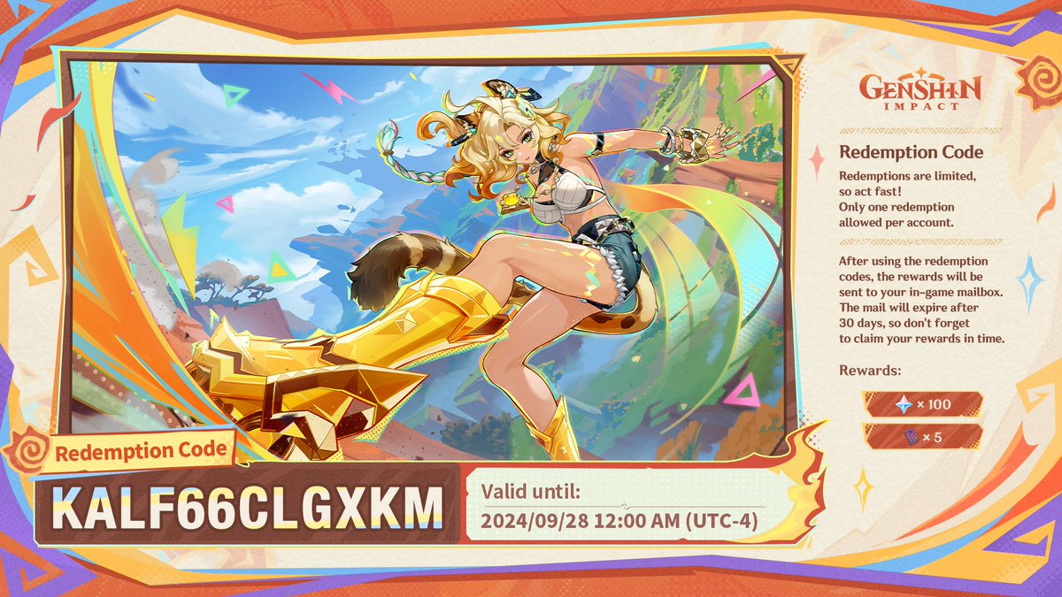 CÓDIGOS DEL LIVESTREAM 5.1

- XSME6NV4GX2Z 
- KALF66CLGXKM
- PT5WP6D5GXJ9

Para canjear Aquí: 

- genshin.hoyoverse.com/en/gift?code=X…

#GenshinImpact #Genshin