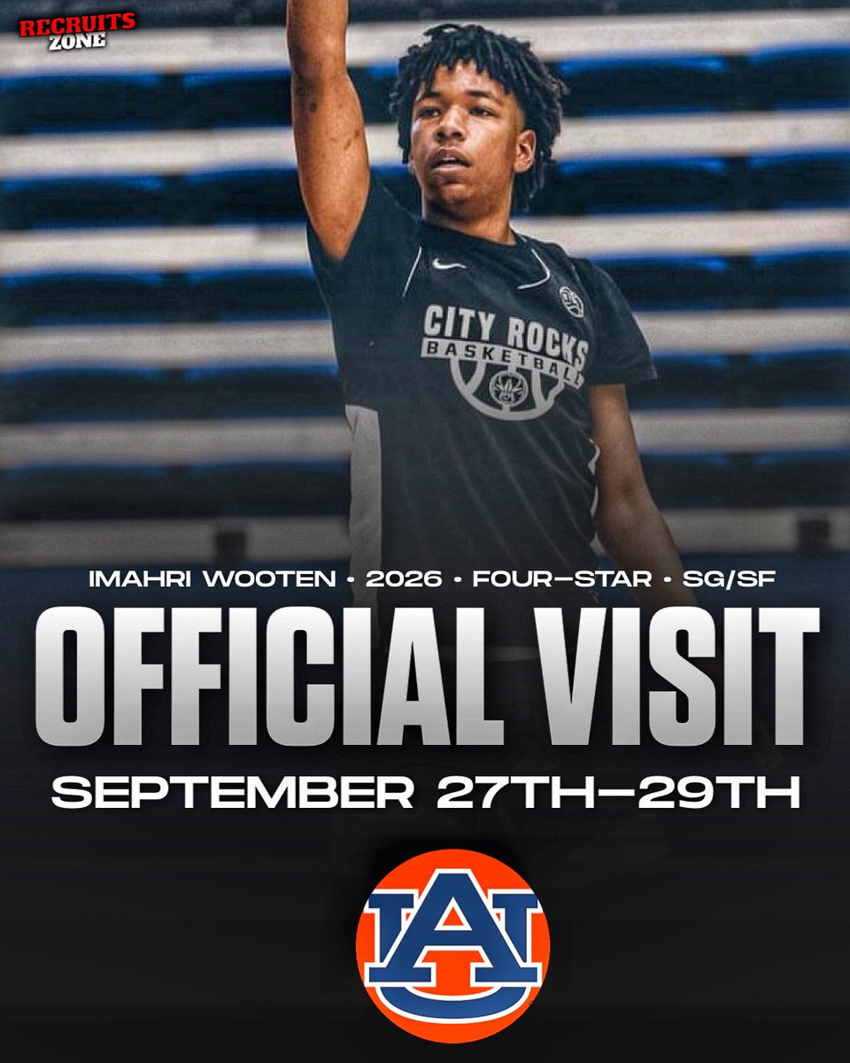 Top-55 2026 prospect Imahri Wooten tells me that he will be taking an official visit to Auburn starting today through the 29th. 🐅 <a href="/imahriwooten/">Imahri Wooten</a>