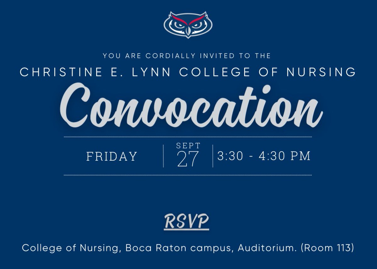 Join us today at the Boca Raton campus to celebrate this academic year with special guest speakers at the Christine E. Lynn College of Nursing Annual Convocation!
Students, faculty, staff and friends of the college are all invited to the program and reception!🎓✨