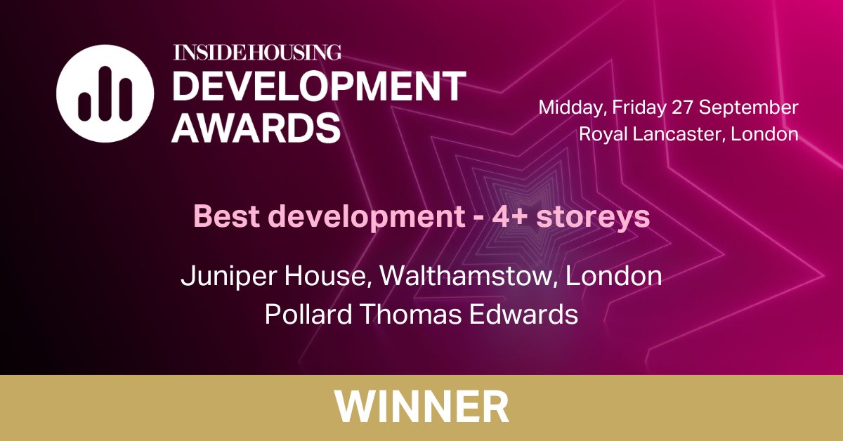 Inside Housing Development Awards (@ihdevelopment) on Twitter photo The #IHDA2024 ‘Best development - 4+ storeys' winner is Juniper House by <a href="/PTEarchitects/">Pollard Thomas Edwards</a> Congratulations! ⭐ The #IHDA2024 ‘Best development - 4+ storeys' winner is Juniper House by <a href="/PTEarchitects/">Pollard Thomas Edwards</a> Congratulations! ⭐