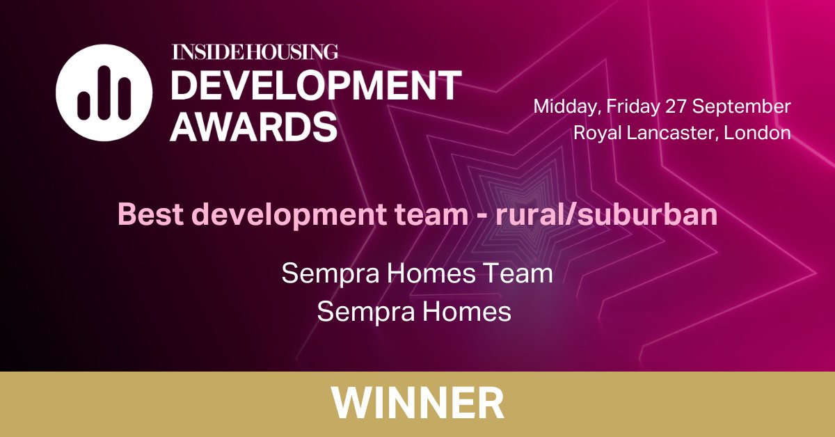 Inside Housing Development Awards (@ihdevelopment) on Twitter photo The <a href="/SempraHomes/">Sempra Homes</a> team have won ‘Best development team - rural/suburban' - Congratulations! 🏆 #IHDA2024 The <a href="/SempraHomes/">Sempra Homes</a> team have won ‘Best development team - rural/suburban' - Congratulations! 🏆 #IHDA2024