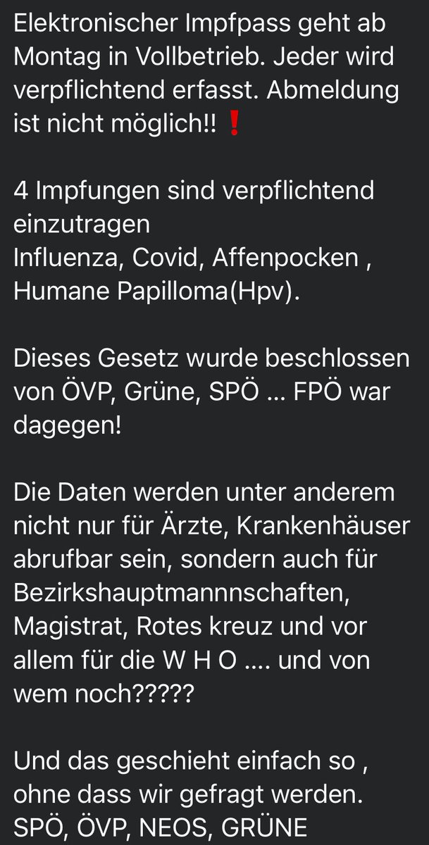 chevyat_linz's tweet photo. Wahlen in Österreich ⚠️⚠️⚠️Nur FPÖ dagegen ☝️☝️Völkermord auf Elektronischen Impfkarten ☝️☝️ https://t.co/cYRNdku1hR
