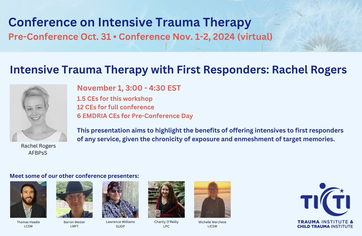 12 CEs for the full conference, 6 EMDRIA CEs for preconference day  

Reserve your spot today.  

ticti.org/conference/
