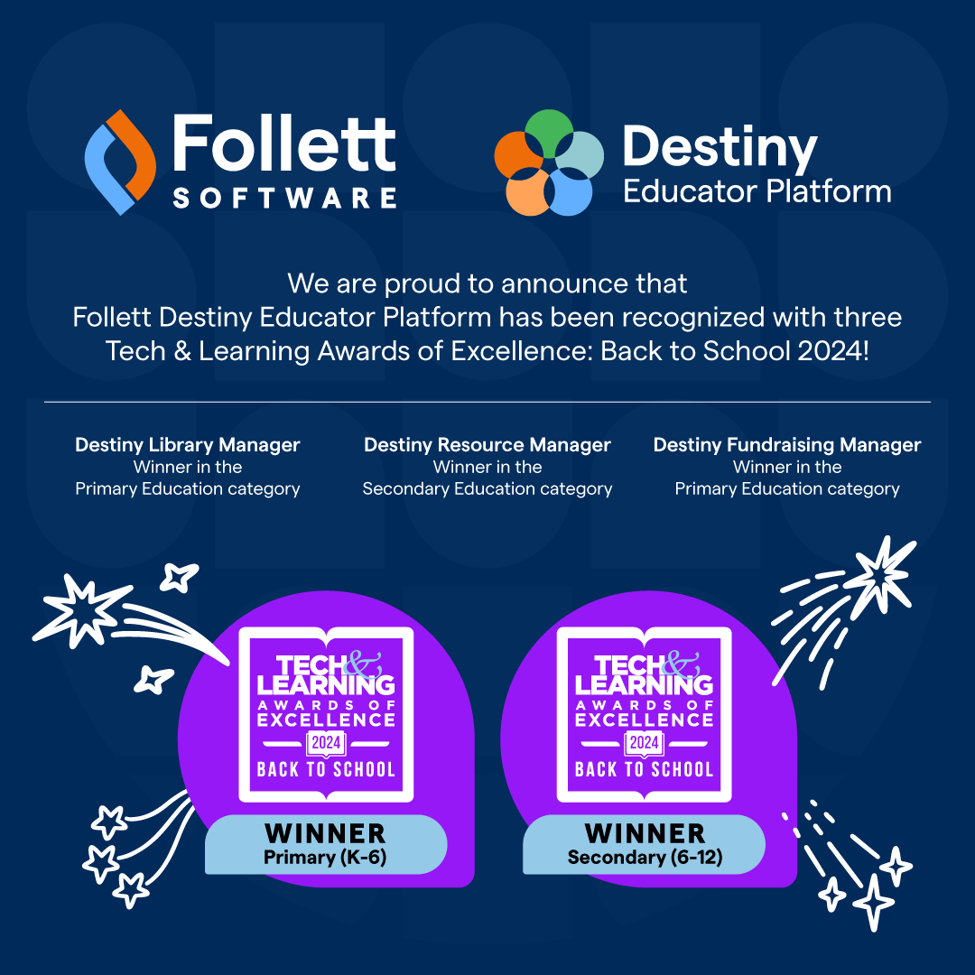 Thrilled to share that Destiny Fundraising Manager has been recognized with a <a href="/techlearning/">techlearning</a> Award of Excellence, one of three Follett Software products to earn this distinction! Learn more:
bit.ly/3N3rxOW

Make sure to follow <a href="/FollettSoftware/">Follett Software</a> for more information!