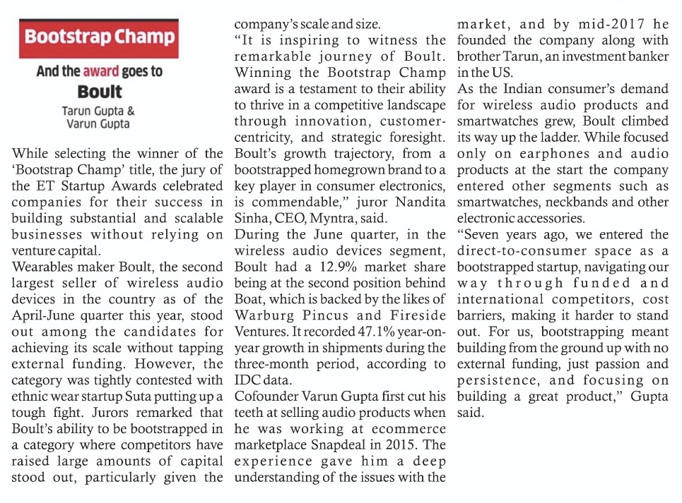 Seven years ago, we launched as a bootstrapped audio brand with a mission to transform sound experiences. Despite fierce competition, we've become India’s #1 rated audio brand and recently won the "Bootstrapped Champ" award from Economic Times Startup Awards 2024 for our growth