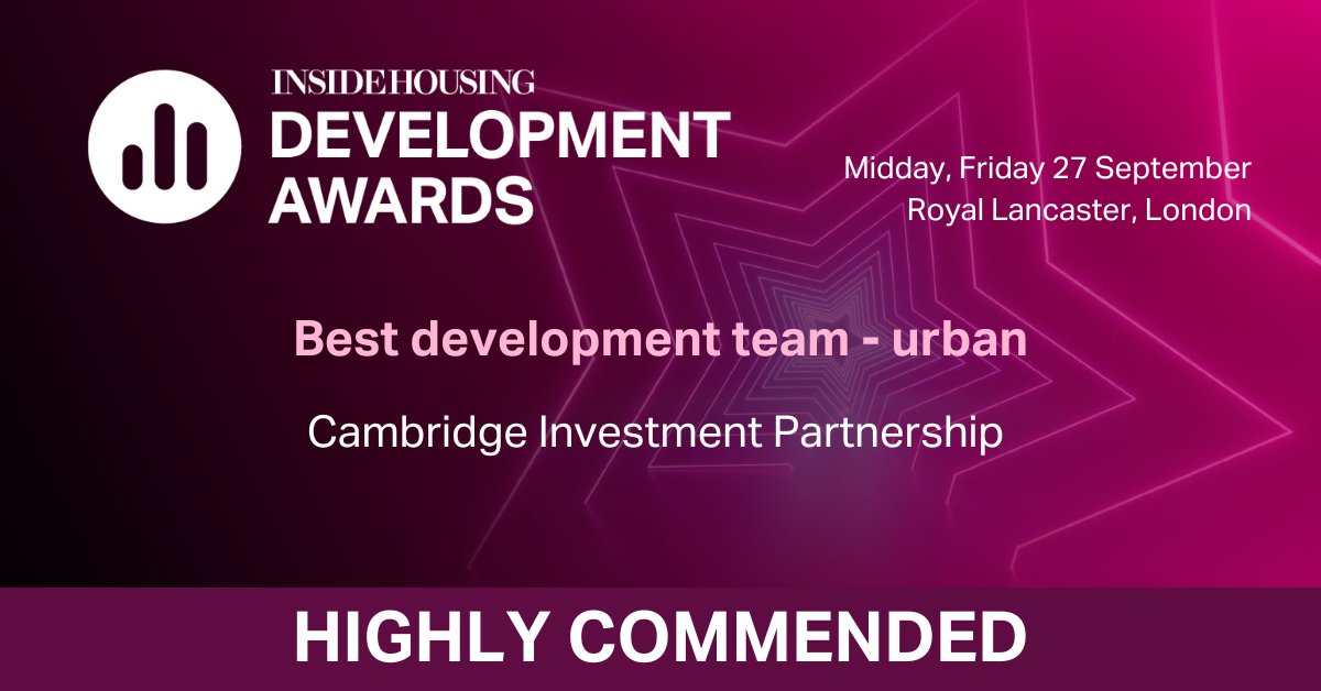 Inside Housing Development Awards (@ihdevelopment) on Twitter photo Judges would like to highly commend <a href="/cambridge_ip/">Cambridge Investment Partnership</a> for ‘Best development team - urban'⭐ #highlycommended #IHDA2024 Judges would like to highly commend <a href="/cambridge_ip/">Cambridge Investment Partnership</a> for ‘Best development team - urban'⭐ #highlycommended #IHDA2024