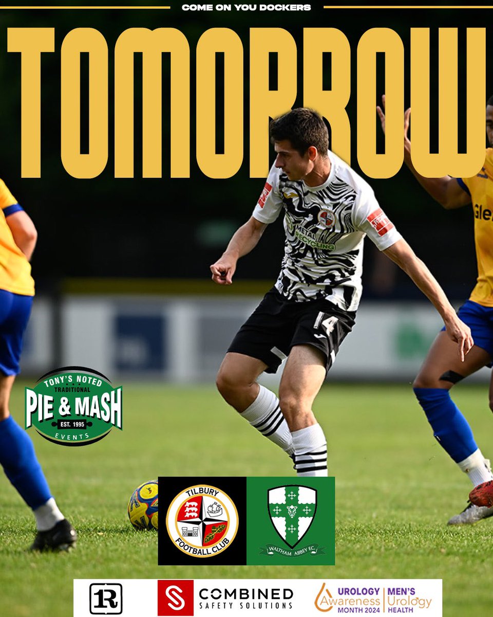 🚨 Tomorrow we host <a href="/walthamabbeyfc/">Waltham Abbey Football Club</a> in <a href="/IsthmianLeague/">The Pitching In Isthmian League</a> action!

🏆 Make sure you get down to Chadfields for a 3pm kick off as we finally get to have a game in the league!

🤝 combinedsafetysolutions.co.uk 
1rconstruction.com
<a href="/TonysPieAndMash/">TONY'S PIE AND MASH</a> 

#COYD | #DockersAsOne | <a href="/TUF_tweets/">TheUrologyFoundation</a>
