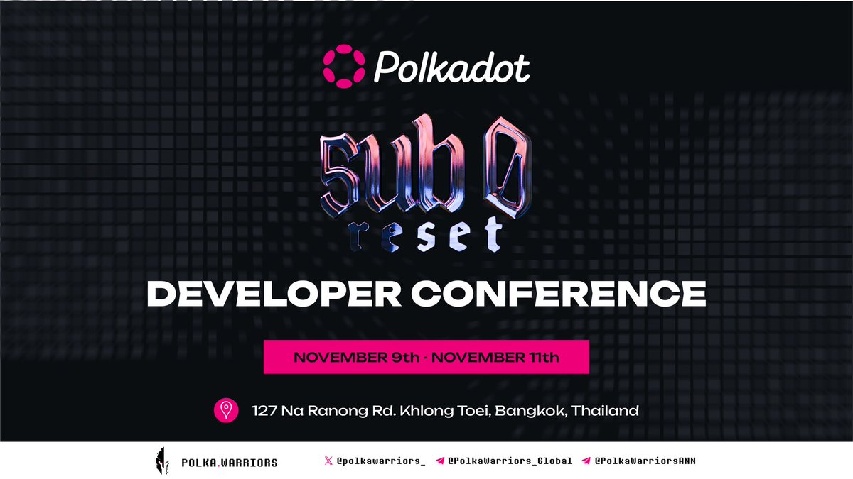 Mark your calendars!

🚀 sub0 reset is set for Nov 9-11 in Bangkok, Thailand.

🌟 Join an in-person conference focused on #Substrate development &amp; get the chance for an engaging 3-day experience with a unique 24-hour hackerspace.

👉 Get free ticket at: sub0.gg