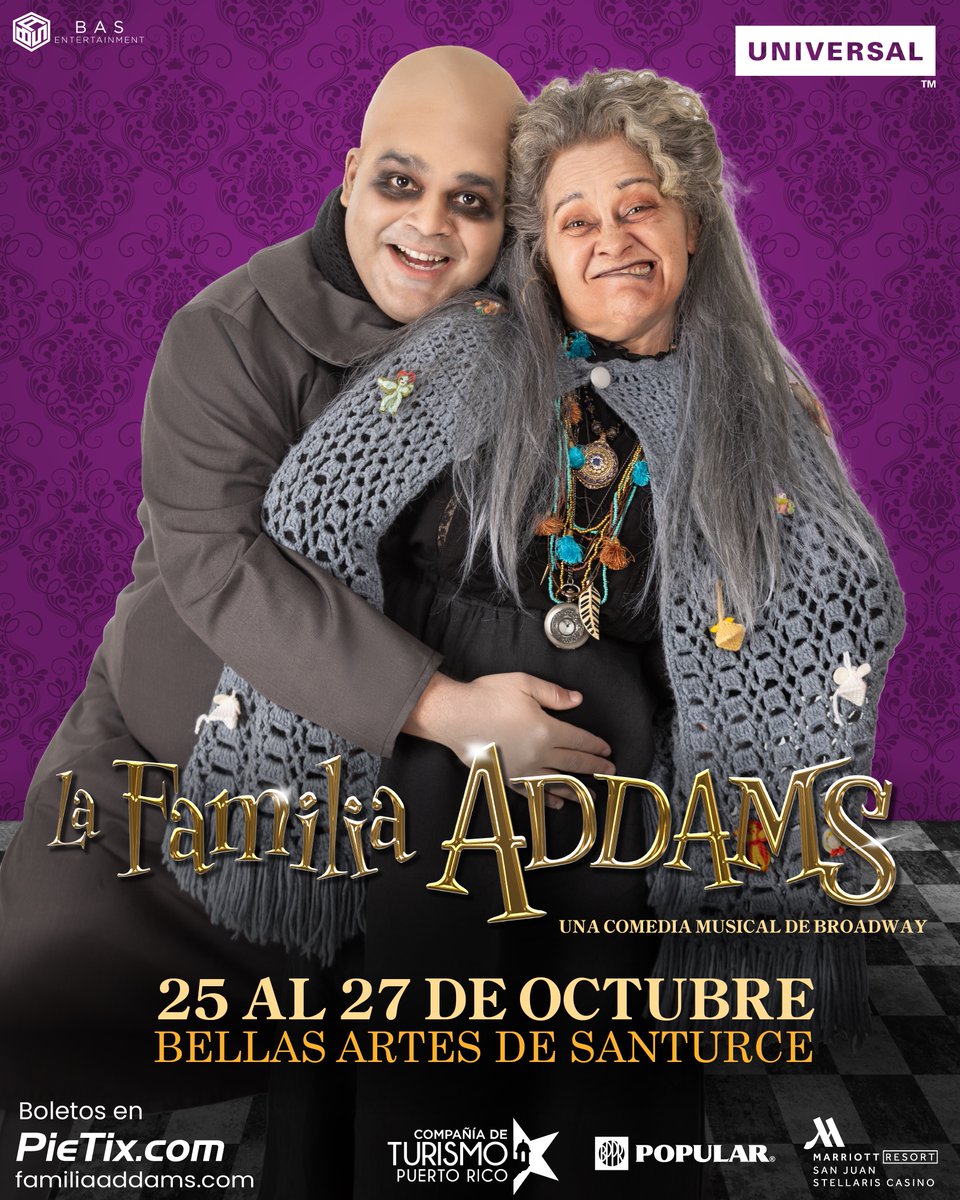 Magali Carrasquillo (Abuela) &amp; Juan Pablo Díaz (Tío Lucas) juntos en “La Familia Addams”. ¡Qué lujo! Talento en la máxima expresión en esta comedia musical que se presentará desde el 25 de octubre en el Bellas Artes de Santurce.🎭

🎟️ Boletos en  familiaaddams.com