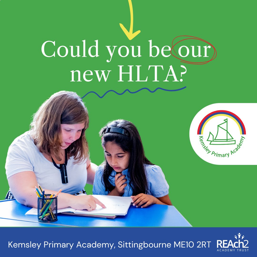Do you want to support our children with their learning and make a lasting impact? Kemsley Primary Academy in Sittingbourne is looking for a HLTA to join their vibrant community.

Apply now: loom.ly/inRLWpA
Closing Date : 7th October 2024