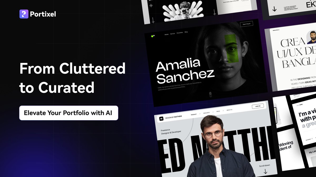 portixelai's tweet image. Take your creative projects to the next level with AI-powered tool that streamline your workflow and showcase your best work. 🔥
Ready to stand out? Let your portfolio speak for itself!
#portixelai